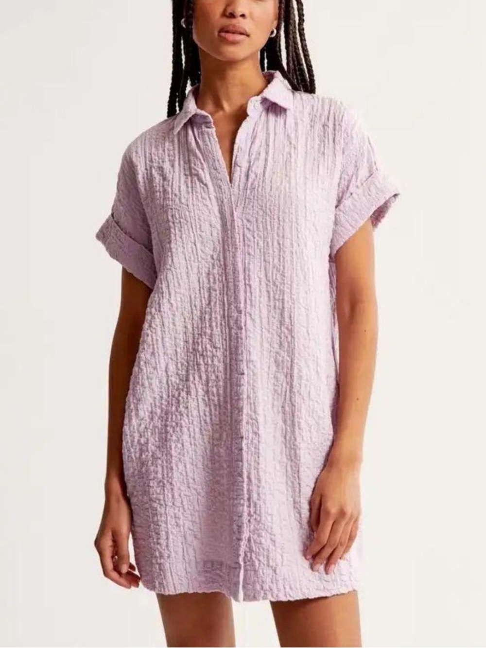 🌻Abercrombie & Fitch Lilac Textured Mini Shirt Dress Button Front Size Large